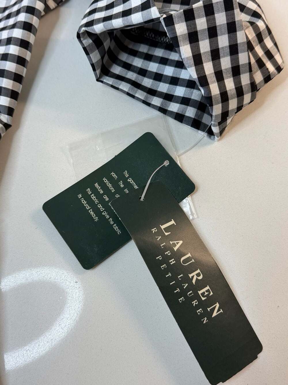 Ralph Lauren Petite 100% Silk Black and White Gingham Button-Down Shirt - Picture 5 of 6